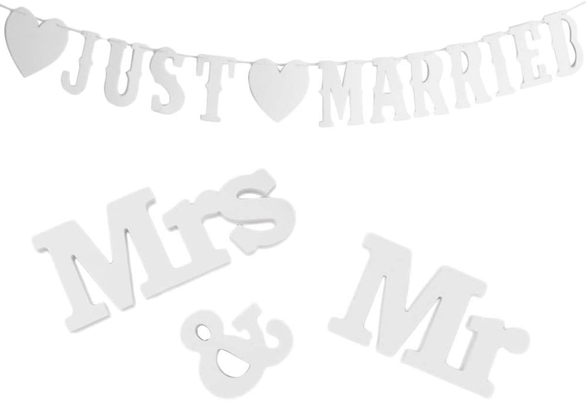 Dailygoods Decoratieve Letters MR & MRS - Witte Houten Banner - Bruiloft Decoratie