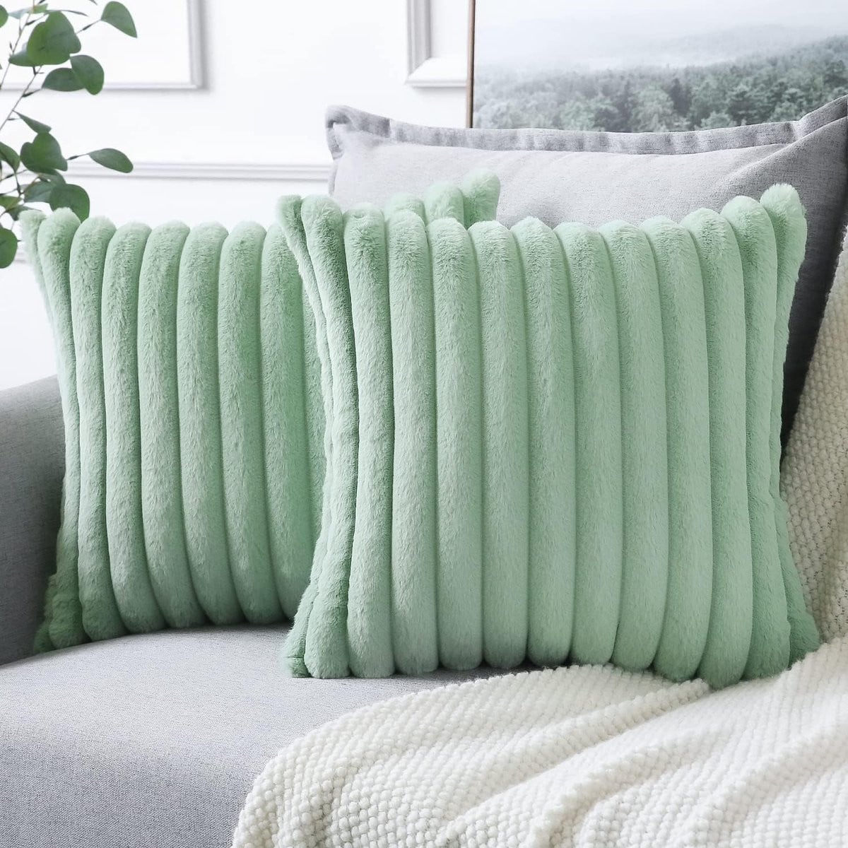 Ibenzoa Zachte Decoratieve Kussenhoezen Set Lichtgroen - 45 x 45 cm - Premium Microvezel