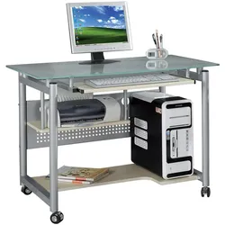 Mod. WHEEL Schreibtisch mit Rollen Computertisch Glasplatte von Yelloo