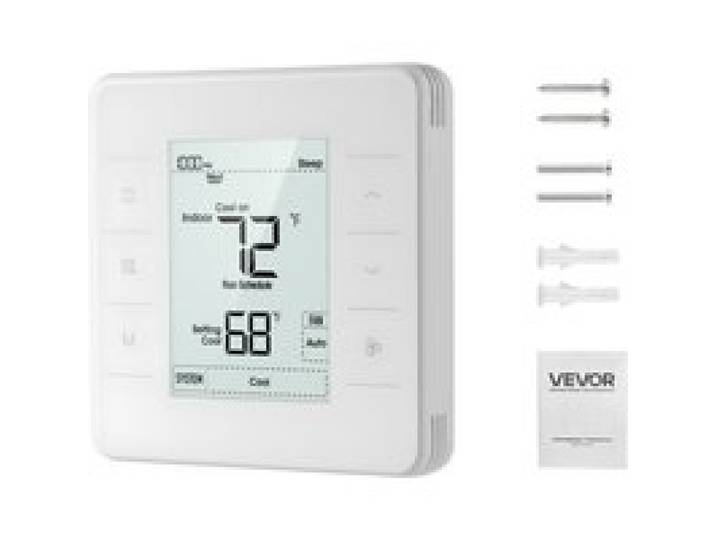 VEVOR Thermostat 7-Tage-programmierbar, Raumthermostat für Wärmepumpe, Klimaanlage, Fußbodenheizung, LED-Bildschirm mit Hintergrundbeleuchtung, großer Temperaturbereich von 5 bis 37 °C, weiß