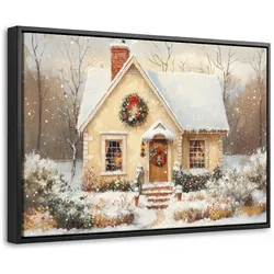 LEINWAND Bilder mit Rahmen - Weihnachten - Zuhause - Winter - Schnee - 30x20