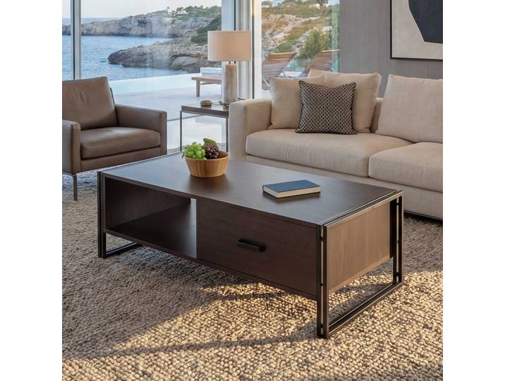 Couchtisch HWC-A27, Beistelltisch Wohnzimmertisch, 41x120x60cm 3D-Struktur, Metall MDF Dunkelbraun