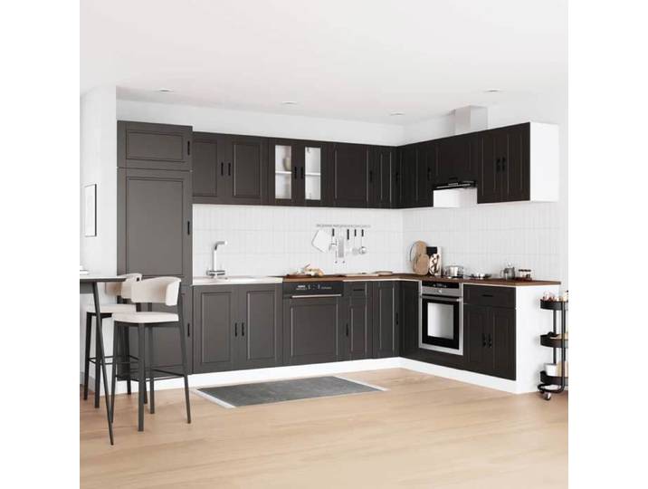 Noir Meuble sous évier avec porte Porto 2 pcs Noir Bois d'ingénierie - Meuble Rangement LV29377