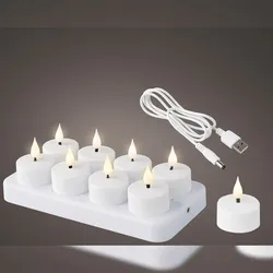Lumineo 8 LED Teelichter 4,5cm Kunststoff - Elektrische Teelicht Kerzen batteriebetrieben & USB aufladbar - mit Flackereffekt Weiß Warmweiß