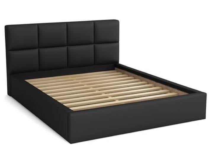 bonni Polsterbett Alaska 180x200cm Bett mit Lattenrost Doppelbett mit Bettkasten Bettgestell Holzbett Stauraumbett (Schwarz)