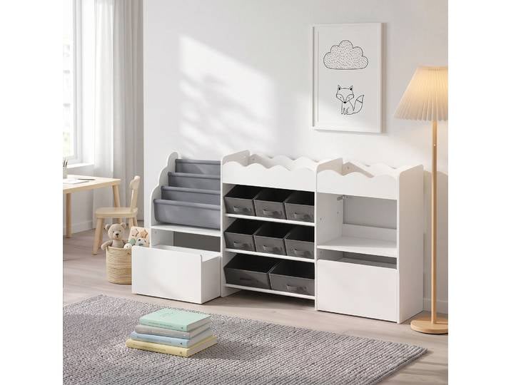 AIYAPLAY Meuble Rangement Enfant 8 Bacs Tissu 2 Tiroirs Blanc