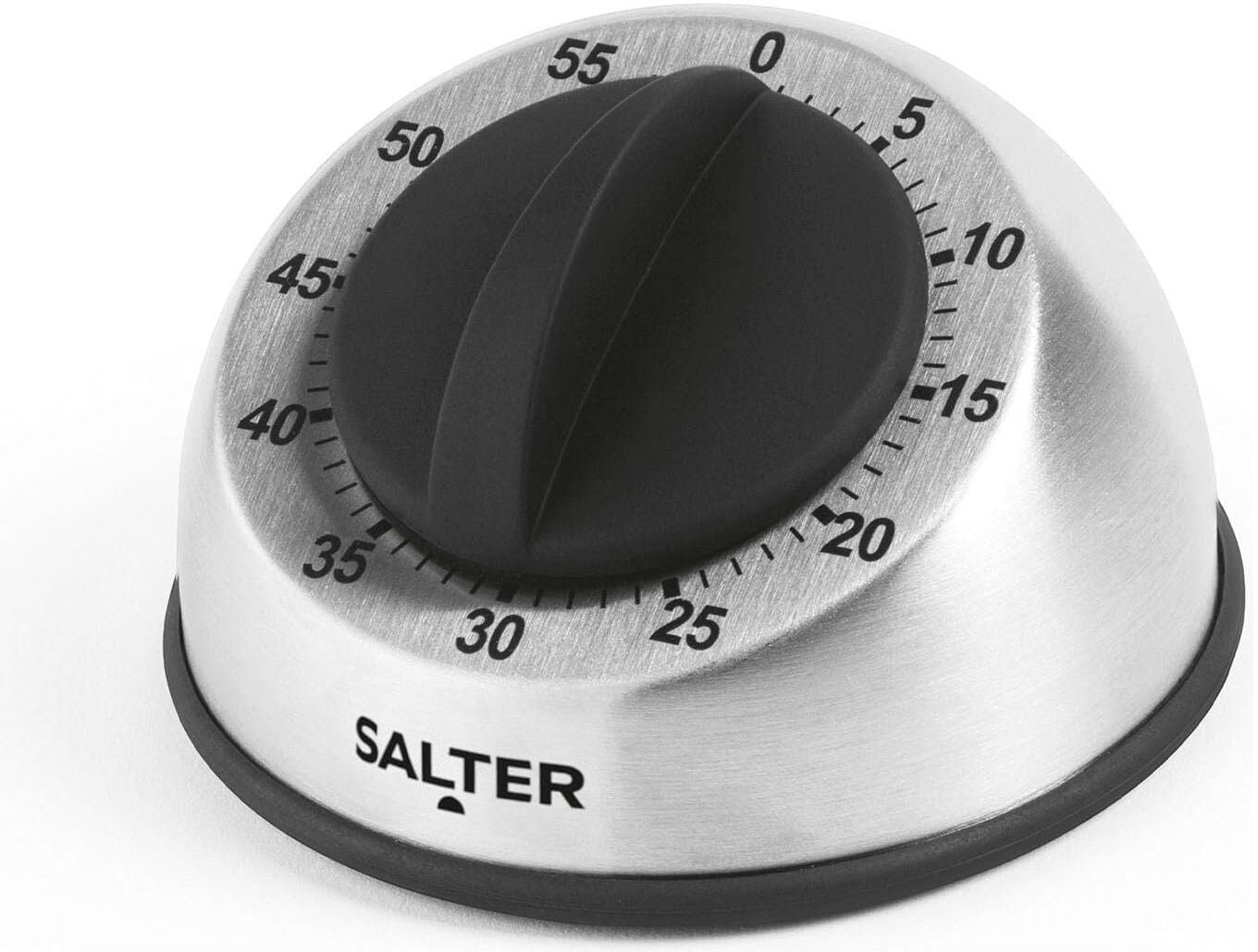 Salter 338 SSBKXR15 Mechanical Kitchen Timer - 60-Minute Countdown, Clockwork Mechanism, Soft Touch Dial, Brushed Stainless Steel, Ideal for Cooking, Baking, Fitness, and Studying