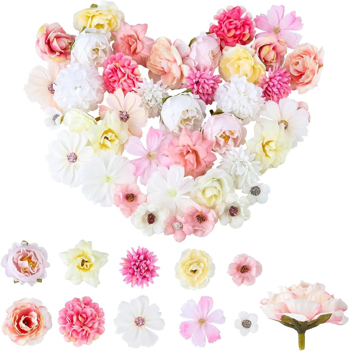SnelShoppen Pack van 40 Kunstbloemen in 10 verschillende stijlen voor knutselen en bruiloften