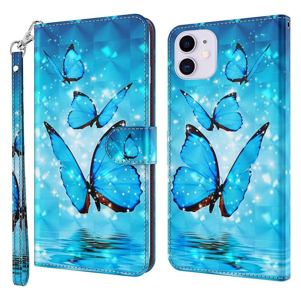 Cover-Discount iPhone 14 - Etui Glitzer Effekt Schmetterling blau (Apple iPhone 14) (101135254G)