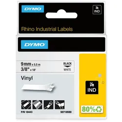 DYMO Rhino-Industrie-Vinyletiketten | 9 mm x 5,5 m | schwarz auf weiß | selbstklebendes Schriftband | für Rhino und LabelManager Beschriftungsgerät
