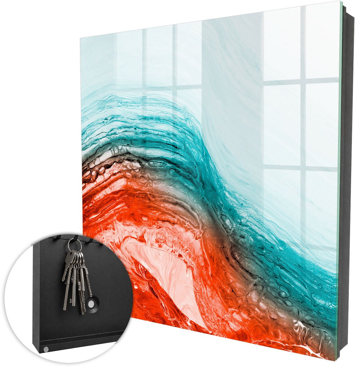 Coloray Sleutelbox met 50 haken - Turkoois - B/D/H: 30 x 30 x 5 cm