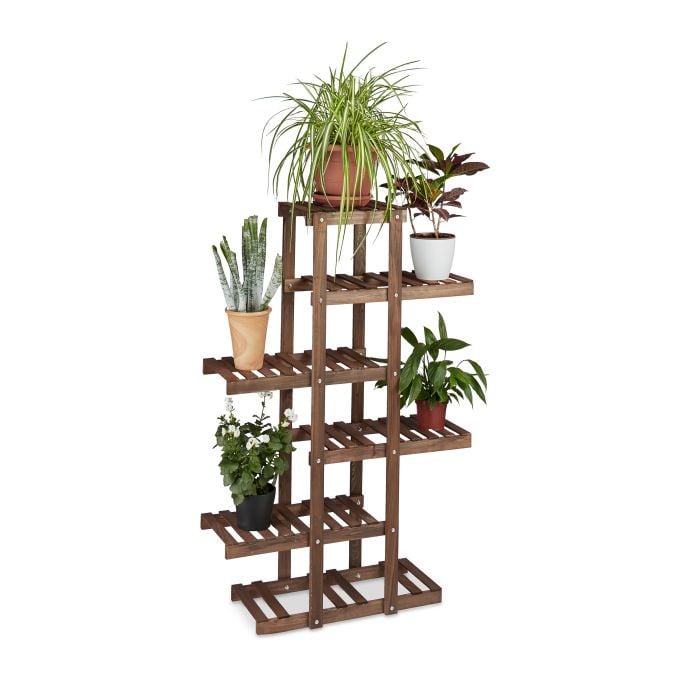 Relaxdays Houten Plantenrek van Grenen, Bruin, H 125 x B 81 x D 25 cm