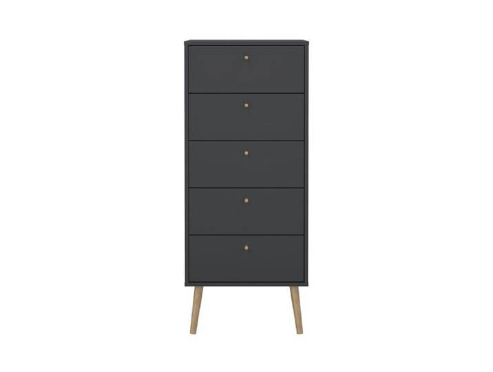 CALICOSY - Commode 5 tiroirs avec pieds en bois H120 1 cm - TARP - Gris anthracite
