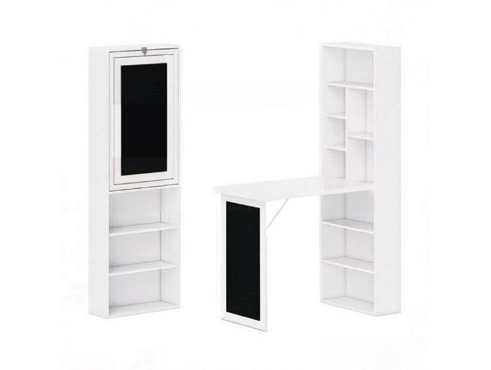 Bureau mural rabattable – bibliothèque intégrée – tableau noir – blanc et noir