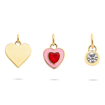 Anhänger Set TAMARIS "Schmuck Geschenk 3er Anhänger Bundle, Herzen", rosa (gelbgoldfarben, kristallweiß, rot, kristallweiß, rot), Schmuckanhänger, Damen, Edelstahl, 4,9 g, mit Glasstein und Emaille