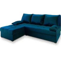ECKSOFA RITA Blau Plüsch-Stoff mit Schlaffunktion