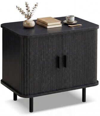 Costway End Table Modern Mid Century Nightstand with Sliding Tambour Doors and Storage Shelf-Black