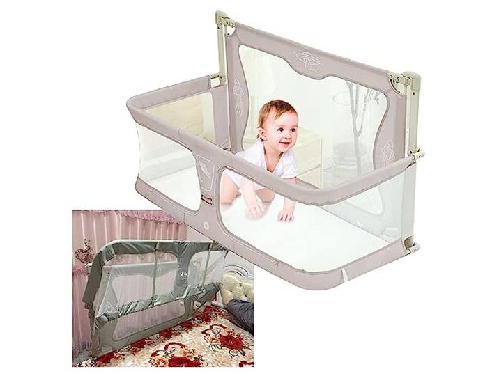 3 In 1 Babybett,120x50cm,Babywiege,baby Beistellbett,laufstall Babybett,beistellbett Baby Boxspringbett,mit Zubehör,der Auf Das Bett Gestellt Werden Kann,der Auf Das Bett Gestellt Werden Kann ( Color