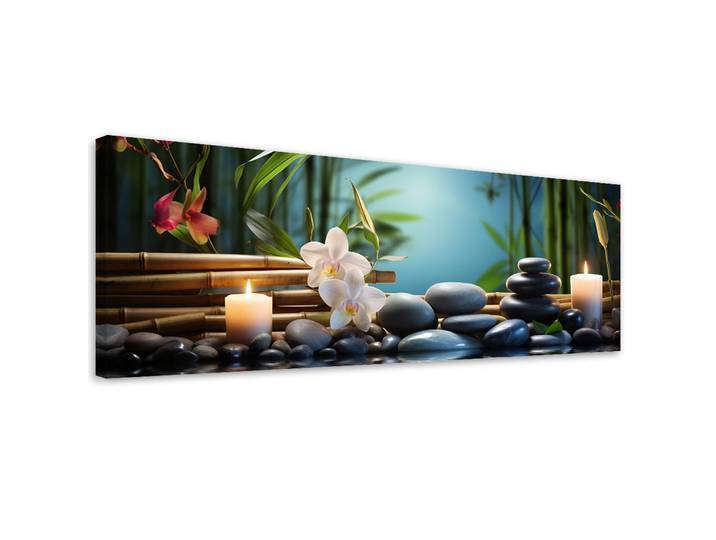 Feeby Wandbild spa zen orchidee, Grün, Orientalisch, Rechteckig, 90x30 cm, Bilder & Rahmen, Bilder, Leinwandbilder