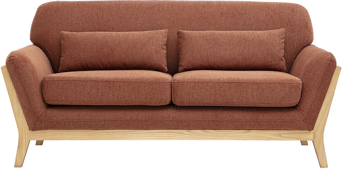 Miliboo Skandinavisches 2-Sitzer-Sofa aus Stoff in strukturierter Samtoptik, erdiger Terrakotta und hellem Holz YOKO