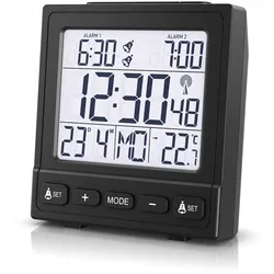 BEARWARE, Reisewecker Digital, LCD-Display, Batteriebetrieb & DCF Uhr, schwarz
