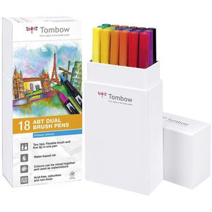 Tombow Brush-Pen ABT-18P-1 ABT Dual Brush Pen, Primärfarben, 2 Spitzen 0.8 & 3.3-10 mm, 18 Stück