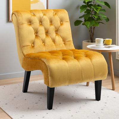 ZWYO HOSIMU Velvet Armless Accent Chair with Button Tufted Upholstery, Foam Cushion & Solid Wood Legs
