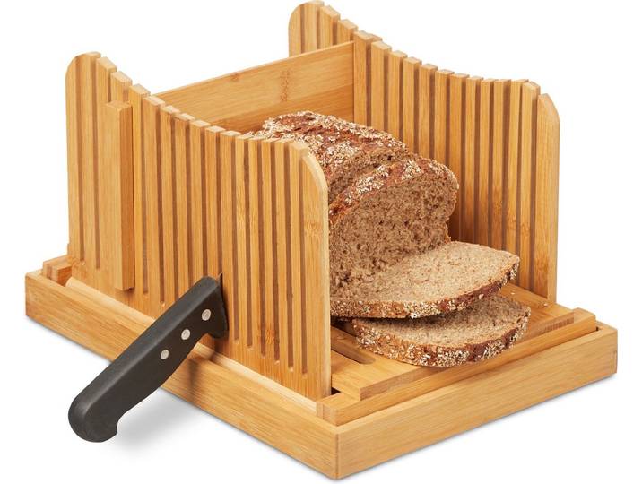 broodsnijder - verstelbare snijhulp - bamboe - met kruimelvak - natuur