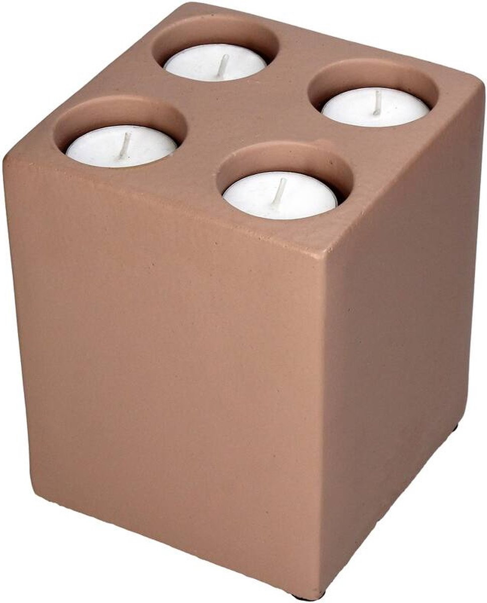 Roze waxinelichthouder van beton voor adults, H 15 cm x B 12 cm