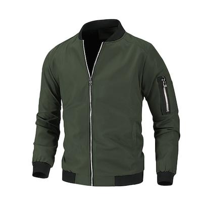 Herren Leichte Jacke Sommerjacke Bomberjacke Windbreaker Urlaub Freizeit Sport Winddicht Geschichtet Schmale Passform Herbst Einfarbig Klassisch Zeitlos Minimalistisch Rundhalsausschnitt Regulär
