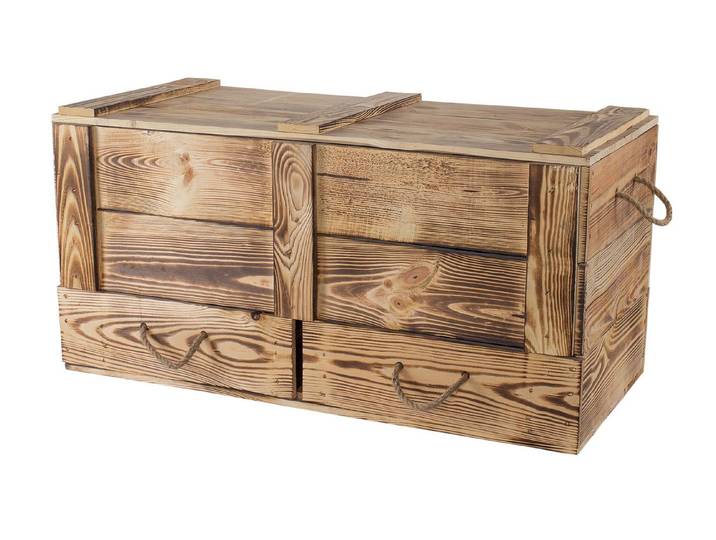 Truhe HOLZ ZOLLHAUS Vintage geflammt, 85 x 40 cm , braun, B:85cm H:40cm T:38,5cm, FSC-zertifiziertes Holz, Truhen, Truhe