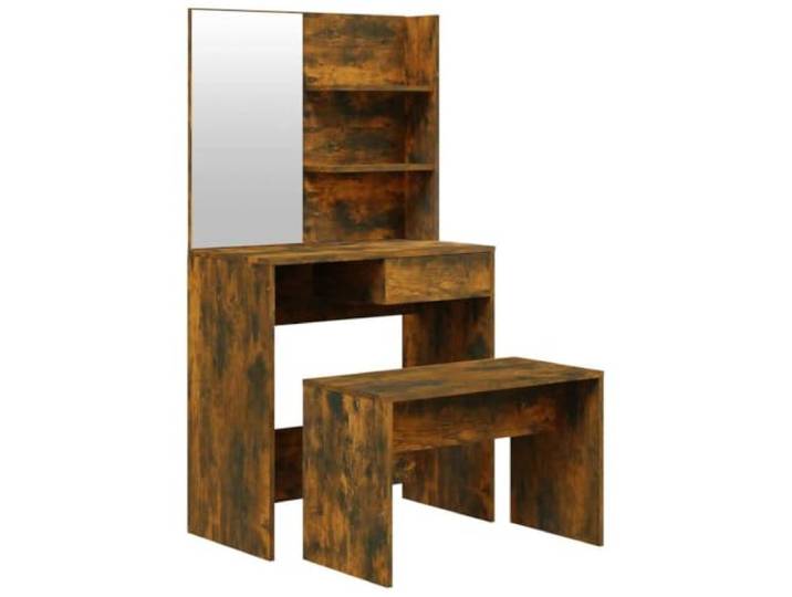 Xhnifbn Schminktisch mit Hocker 2-tlg Set Räuchereiche 74,5x40x141 cm Kompakter Kosmetiktisch fürs Schlafzimmer mit Spiegel und Sitzgelegenheit für die tägliche Schönheitspflege im modernen Stil.
