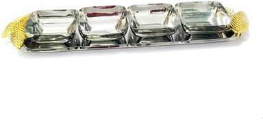 Jiallo "Rectangular Tray with 4 Bowls with Gold Fern: each Bowl 5"" D"