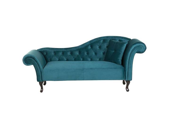 CHAISELONGUE Samtstoff blaugrün rechtsseitig Lattes