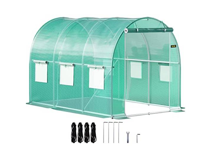 VEVOR Serre Tunnel Jardin 3x2\,1x2\,1 m Tente Abri Plantes Cadre en Acier Galvanisé Couverture Étanche en PE 1 Poutre Supérieure 2 Poteaux Diagonaux 1 Porte 6 Fenêtres pour Cultiver Légumes Fleurs Vert