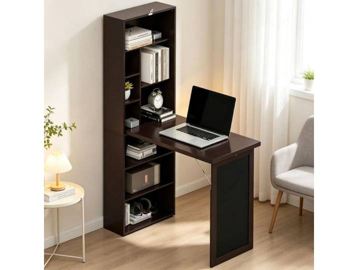 Bibliothèque surface de travail étagère réglable bureau mural pliant (assemblage du bureau uniquement) rangement disponible.