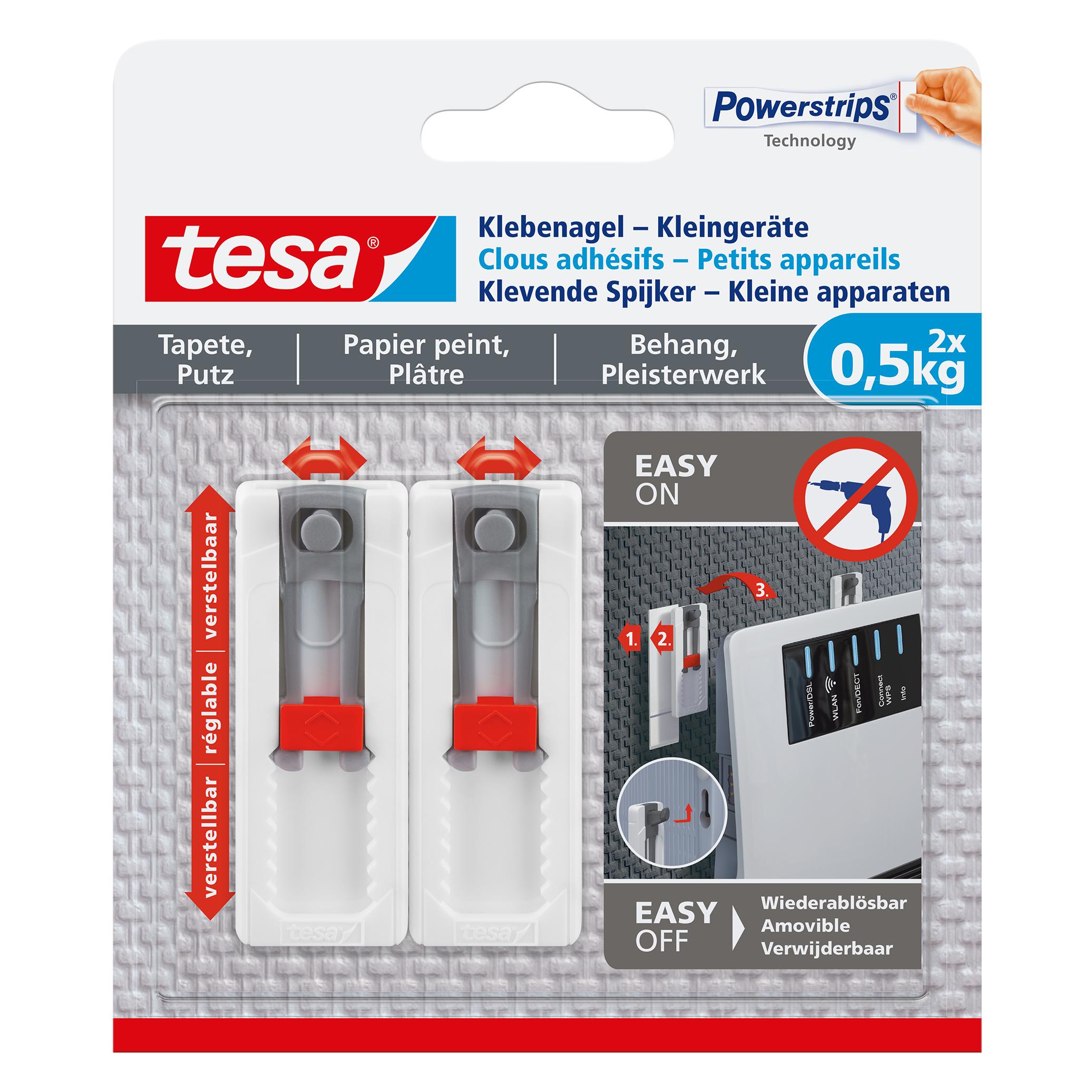 tesa Klebenagel für Tapete & Putz, ideal für WLAN Router, höhen- und seitenverstellbar (77782-00000-00)