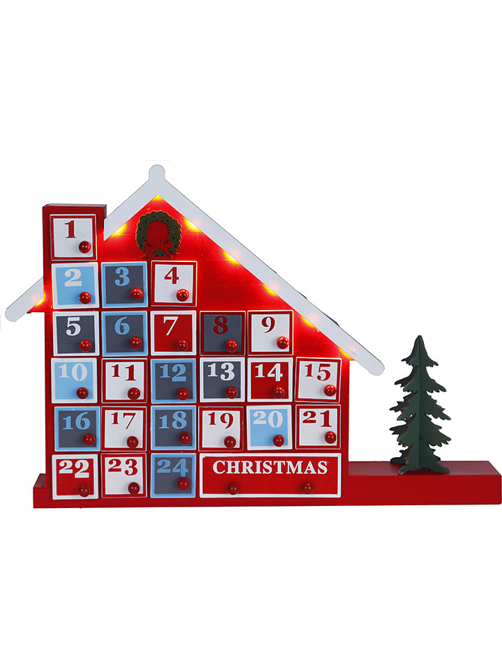 STAR Trading LED-Adventskalender "Yuletide" in Rot/ Bunt - (B)44 x (H)32 cm - onesize