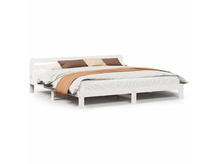 PUGYNBK Bettgestell aus Massivholz, weiß, 200 x 200 cm Massives Kiefernholz, Lattenrost, Kopfteil, Aufbewahrung unter Bett