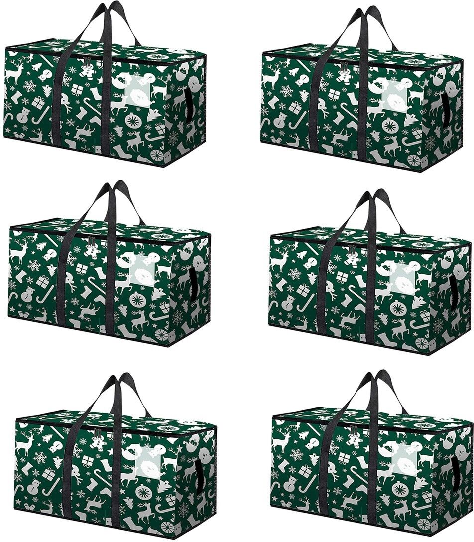 INF Sac de déménagement haute résistance 6 pièces - Sac de rangement extra-large PP tissé avec fermeture éclair latérale Vert