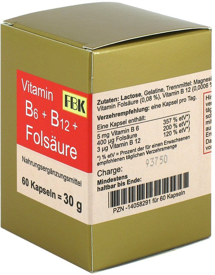 FBK-Pharma Vitamin B6+b12+folsäure Kapseln 60stk