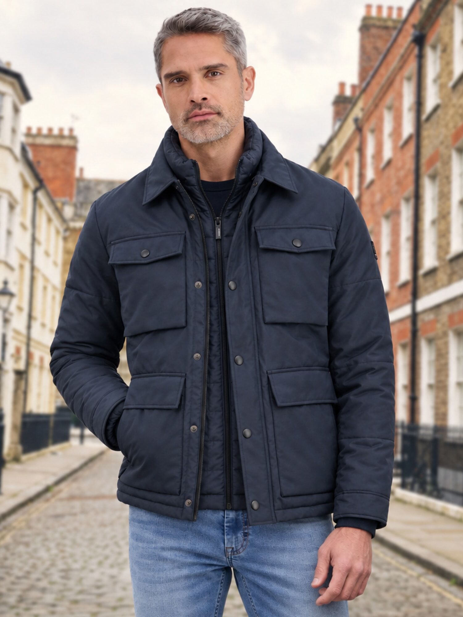 Outdoorjacke LERROS "Maskuline 2in1 Jacke mit herausnehmbarer Weste", Herren, Gr. S, blau (blau night), 100% Polyester, Jacken Outdoorjacke