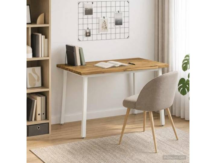 Esstisch 110x55x75 cm Massivholz Akazie Weiß Rechtwinklig Massives Akazienholz,verzinkte Stahlbeine,rechteckige Form,Innenbereich,-Rutsch-Zubehör