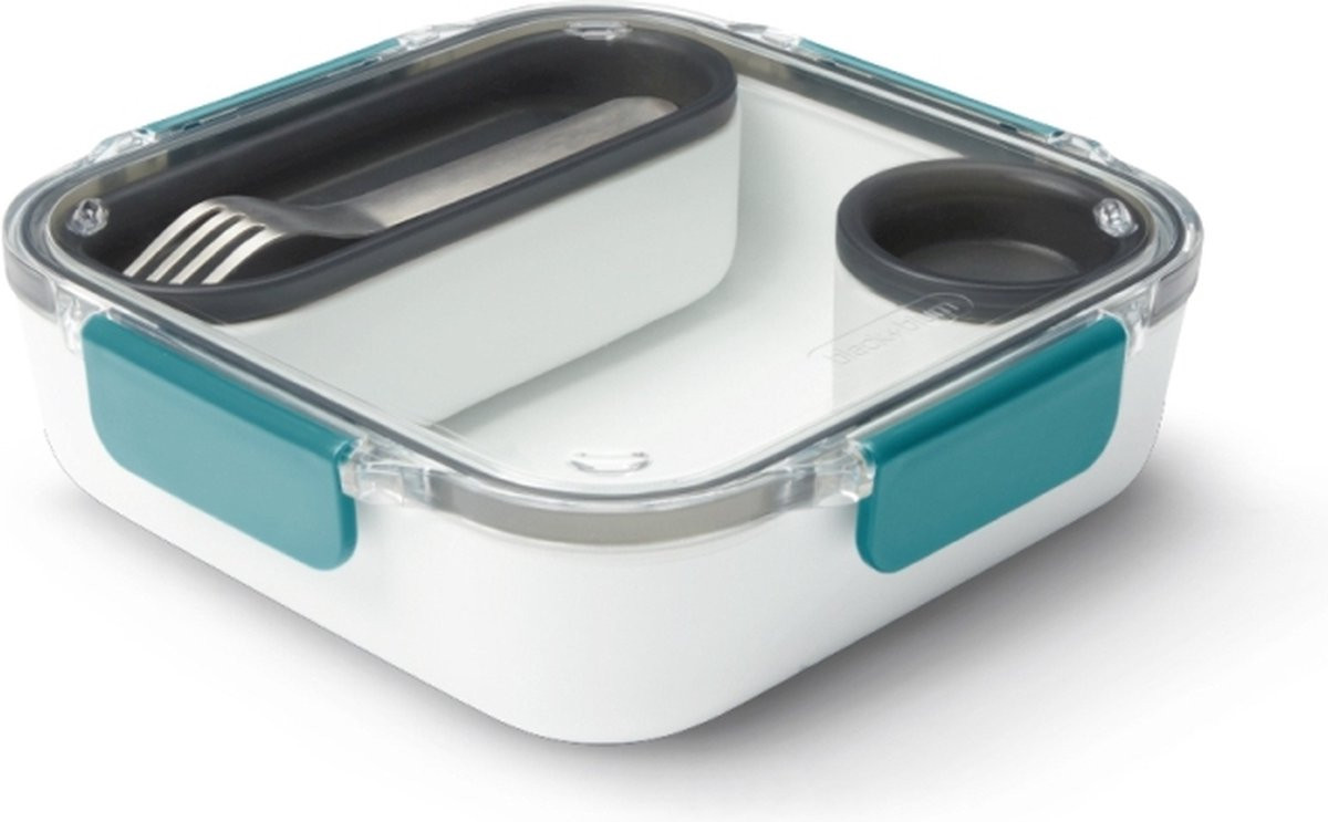 Black+Blum Bento Lunchbox - 2 vakken met RVS vork - Oceaan blauw - 1 l