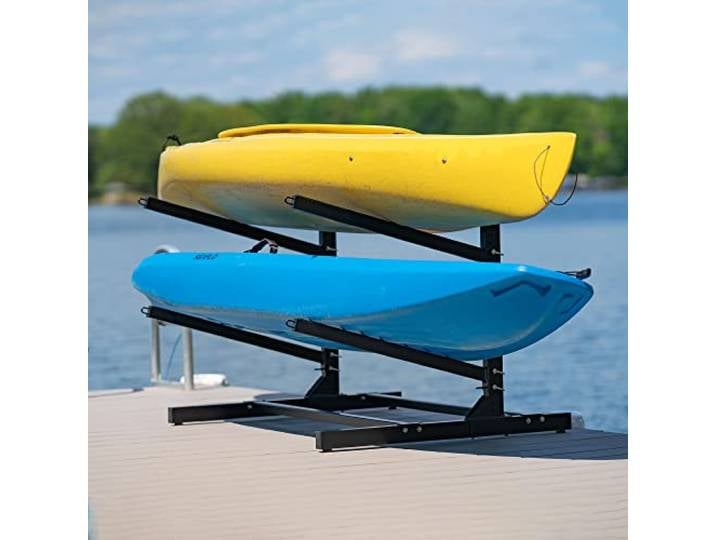 Teal Triangle Freistehendes Kajak Lagerregal - 2 Kajak Rack & Kanu Rack - Indoor Outdoor Kajak - Verstellbares Surfbrett & Stand Up Paddle Board Halter - Verstellbarer Aufbewahrungsständer - Schwarz