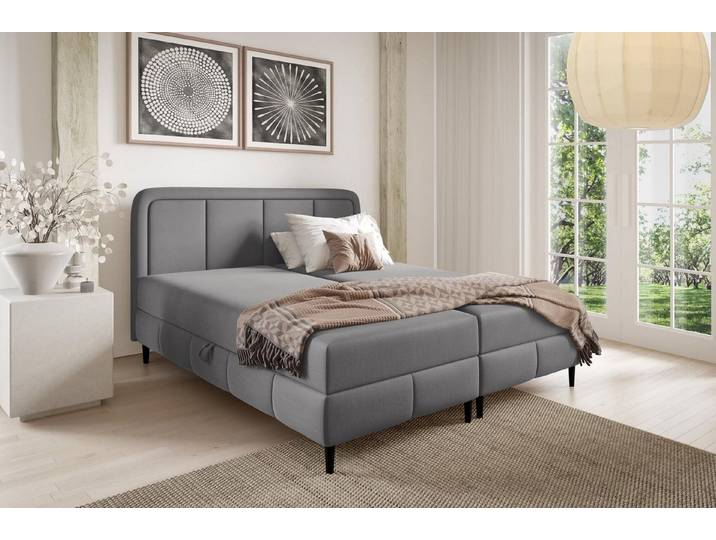 Compleo Boxspringbett auf hohen Füßen, Doppelbett, skandinavischer Stil, Veloursstoff