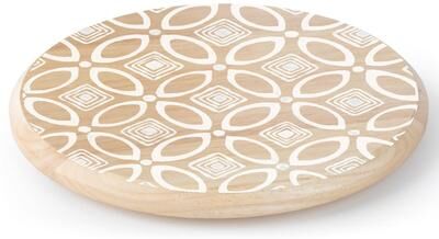 CounterArt "White Geo Pattern Round Wood Lazy Susan Turntable 14"" Diameter for Serving Kitchen Organization Condiment Caddy"