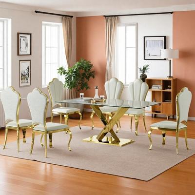 ZWYO HOSIMU 68.89 Inch Glass Dining Table, Tempered Glass Top, Stainless Steel Base, Modern Rectangular Table for Dining Room