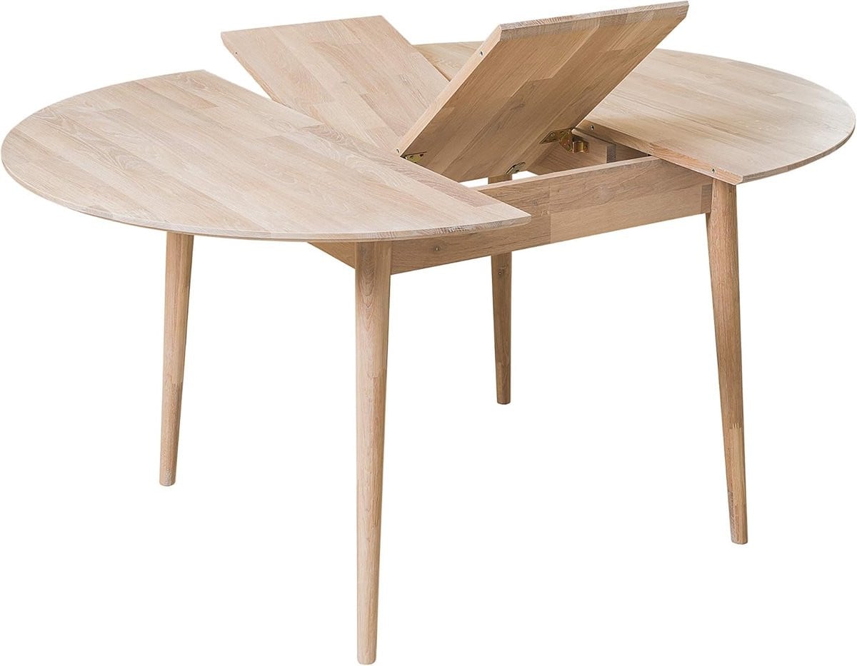 NoviHome Ronde Uittrekbare Eettafel van Massief Eikenhout, 120 tot 155 cm