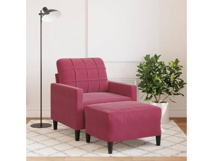 HEFZGDB Weinroter Samt Sessel mit Hocker 60 cm - Bequemer Velours Stoff Sitzmöbel mit Metallgestell, Vielseitiger Fußhocker für Wohnzimmer und Entspannung, Robustes Polstermöbel